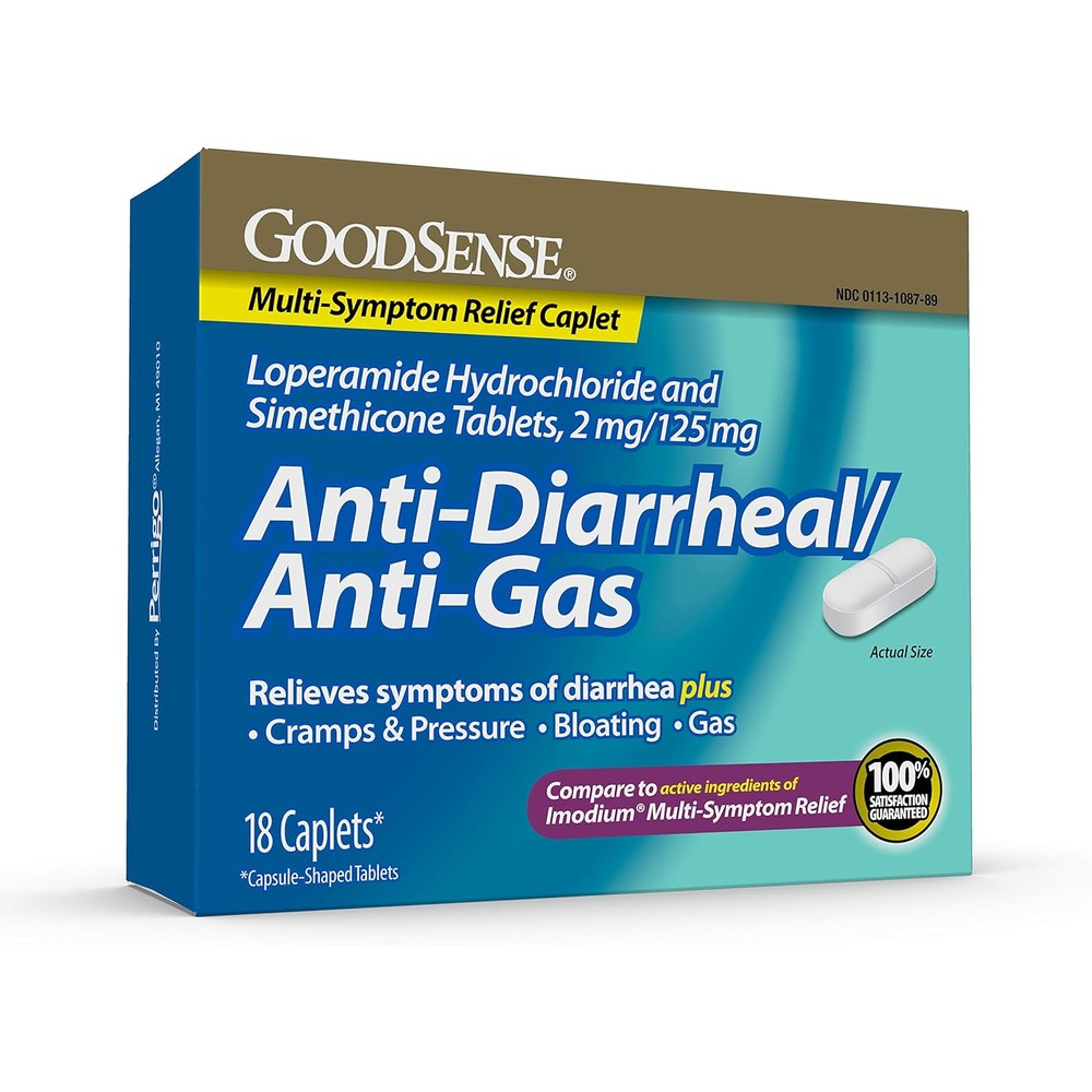 GoodSense Loperamide Hydrochloride and Simethicone Tablets front packaging