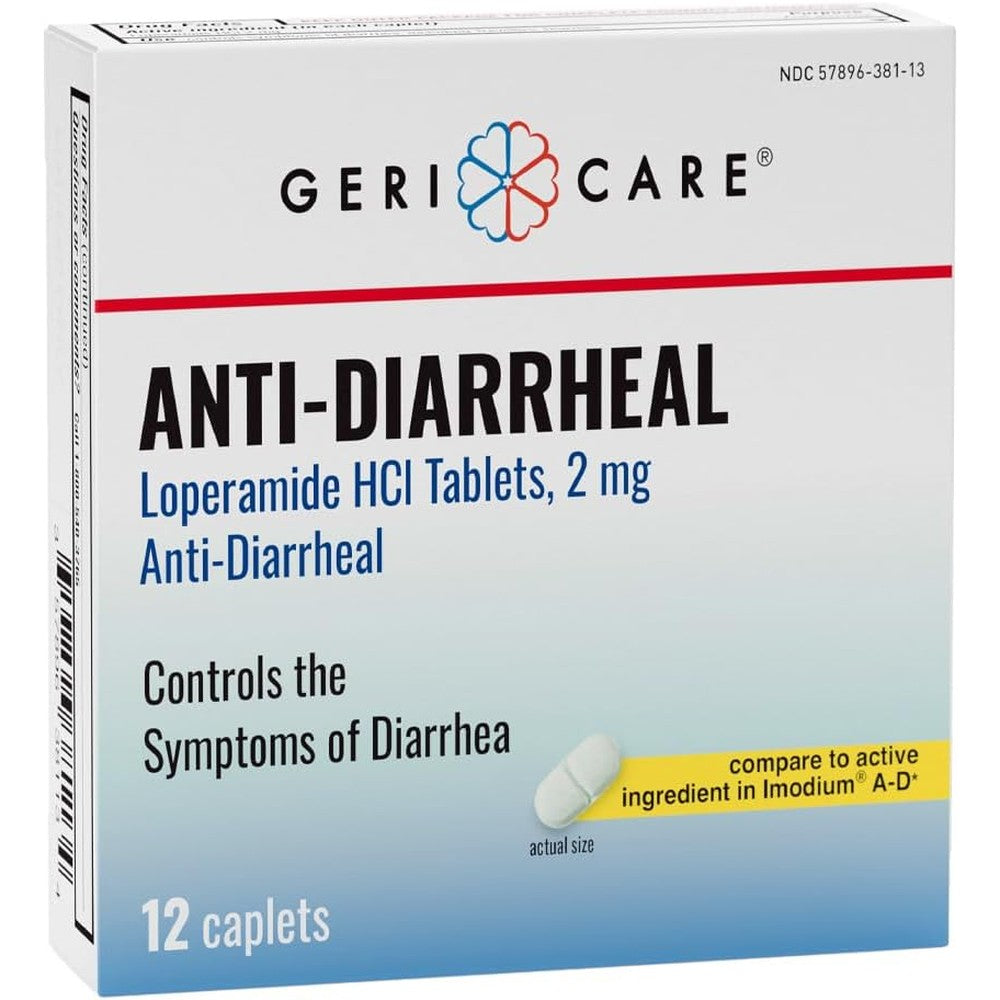 GeriCare Anti Diarrheal Loperamide HCl 2mg 24 caplets front box packaging
