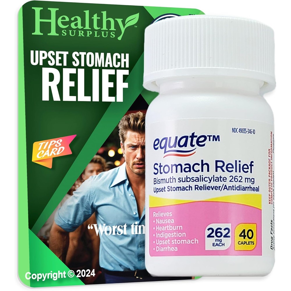 Healthy Surplus Stomach Relief 40 caplets front packaging view for multi-symptom digestive relief