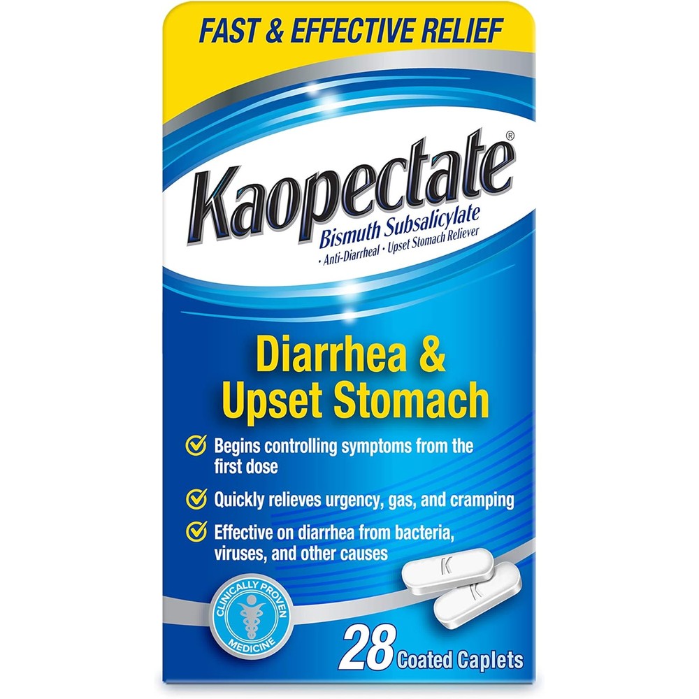 Kaopectate Multi Symptom Anti Diarrheal 28 Count front packaging view for stomach relief