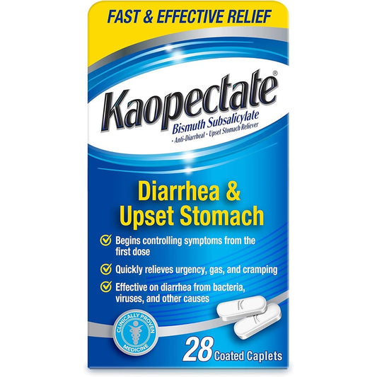 Kaopectate Multi Symptom Anti Diarrheal 28 Count front packaging view for stomach relief