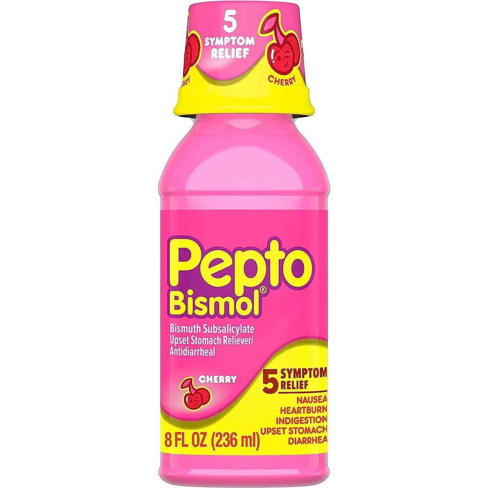 Pepto Bismol Cherry Liquid 8 Fluid Ounce bottle front view