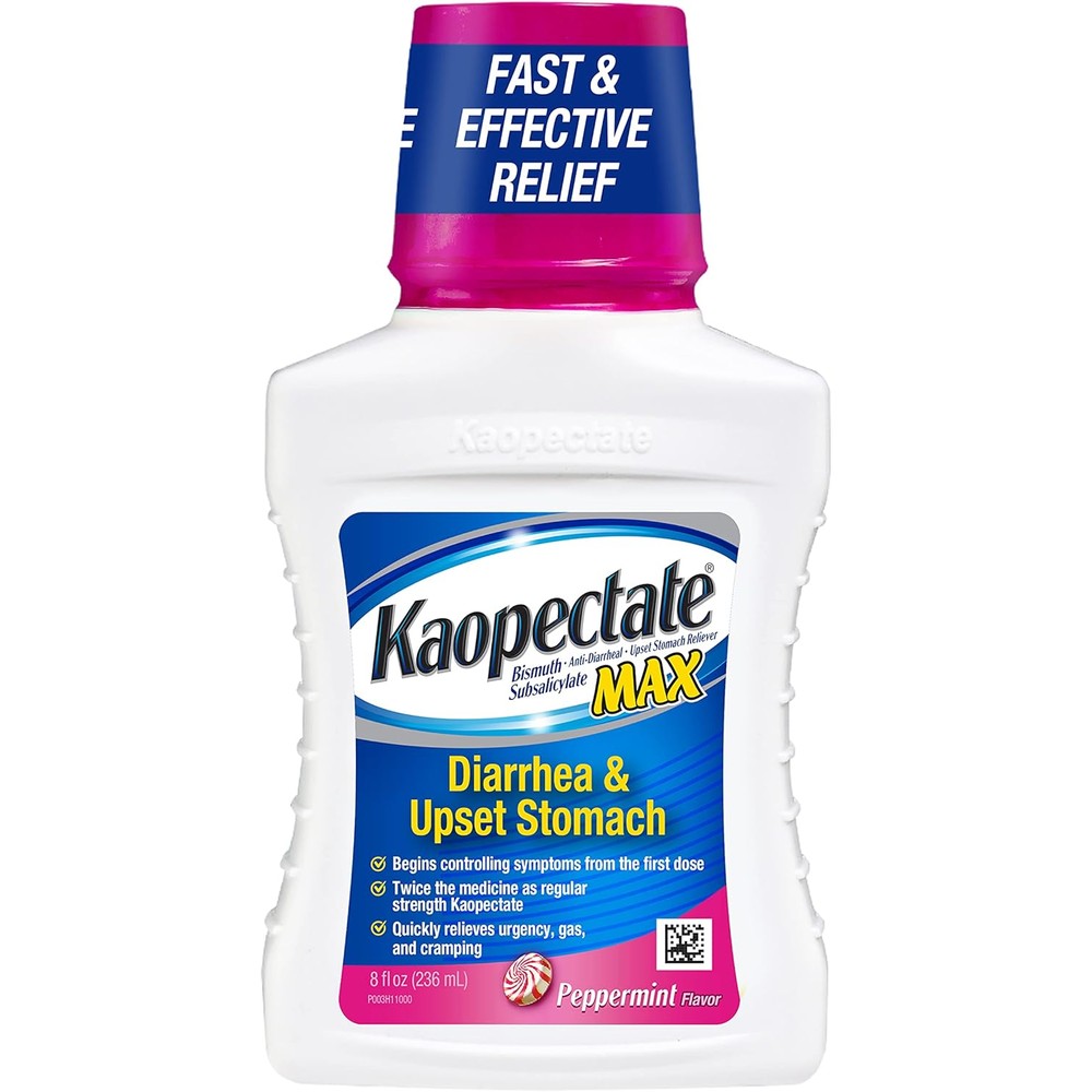 Kaopectate Max Peppermint 8 Fluid Ounce bottle front view showing antidiarrheal liquid labeling.