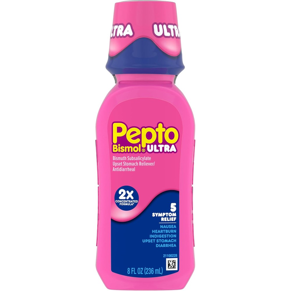 Pepto Bismol Ultra 8 Fluid Ounce bottle front view for digestive relief