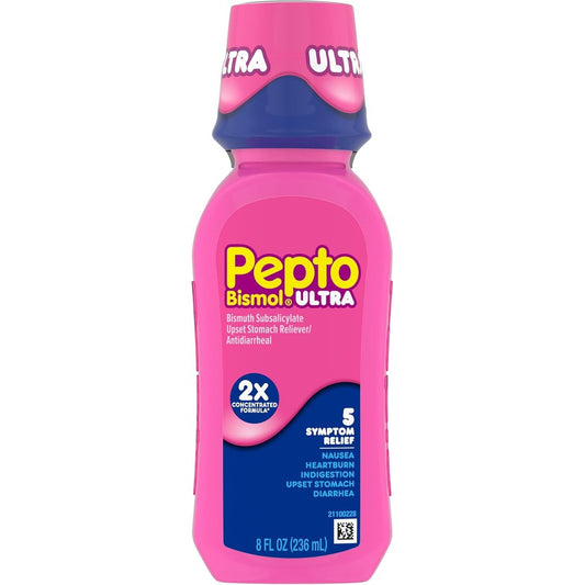 Pepto Bismol Ultra 8 Fluid Ounce bottle front view for digestive relief
