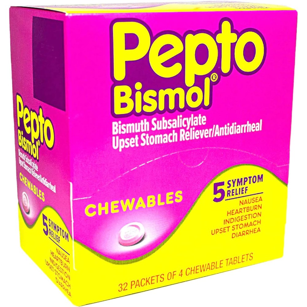 Pepto Bismol Chewables Dispenser Box Upset Stomach Relief Front View