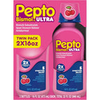 Pepto Bismol Ultra Liquid cherry flavor front view twin pack