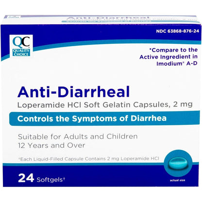 Quality Choice Loperamide 2mg Anti Diarrheal front view packaging