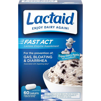Lactaid Fast Act Lactose Intolerance Relief 60 Travel Packs front view box