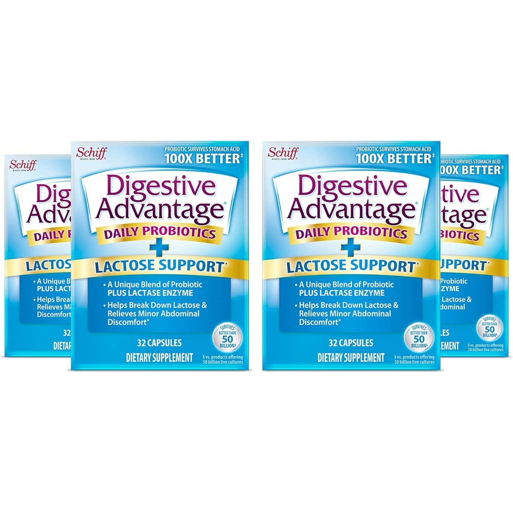Schiff Digestive Advantage Lactose Defense 32 capsules front view packaging for dairy digestive support