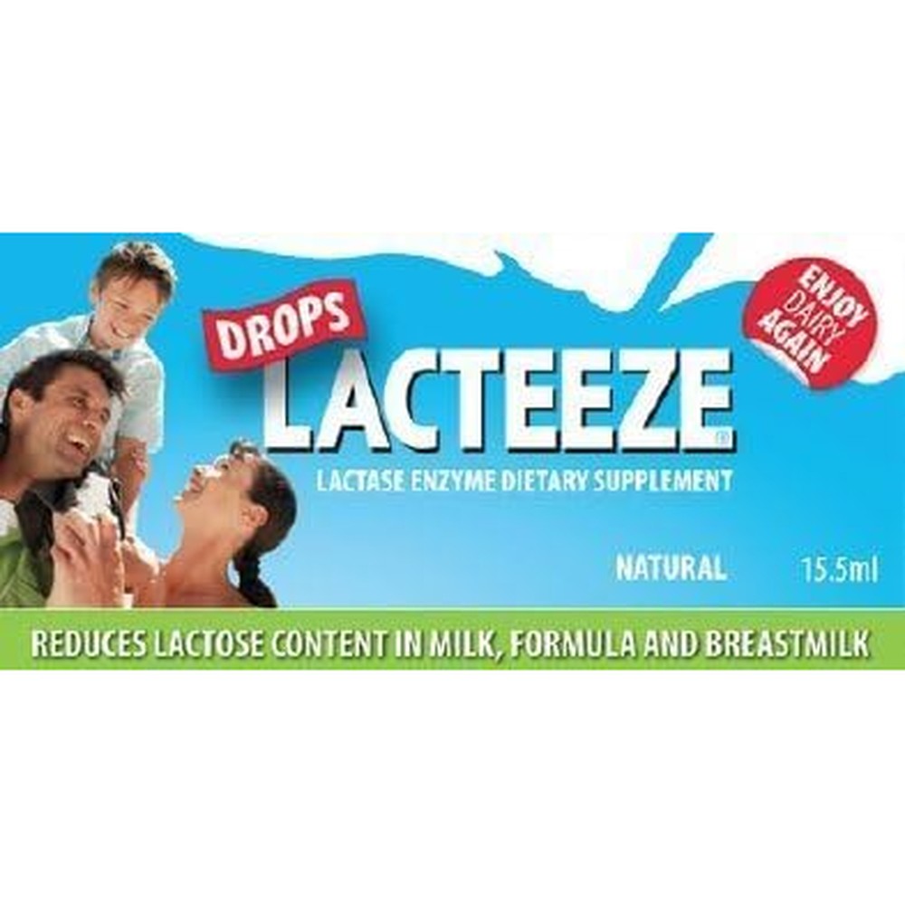 Gelda Scientific Lacteeze Lactase Enzyme Drops front view of bottle for lactose intolerance relief