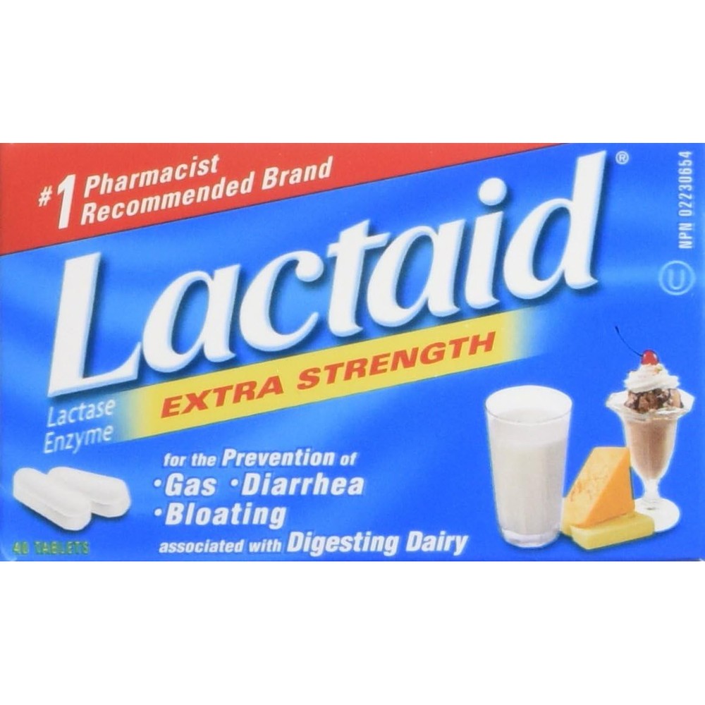 Lactaid Extra Strength Chewable Tablets front packaging for lactose intolerance relief