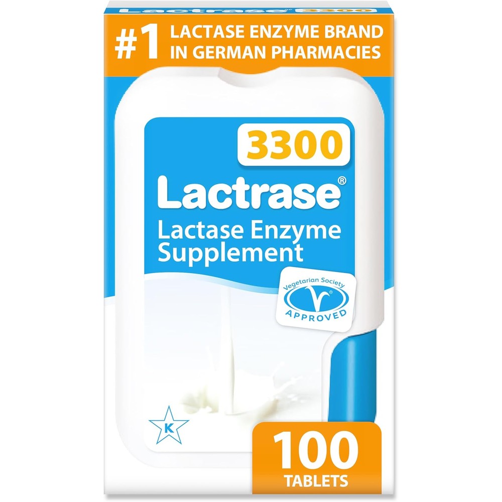 Lactrase Lactose Intolerance Enzyme Tablet Dispenser front view on a clean background