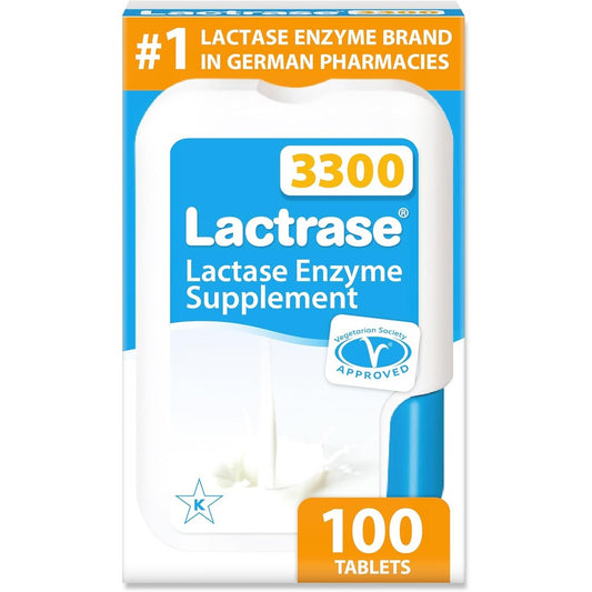 Lactrase Lactose Intolerance Enzyme Tablet Dispenser front view on a clean background