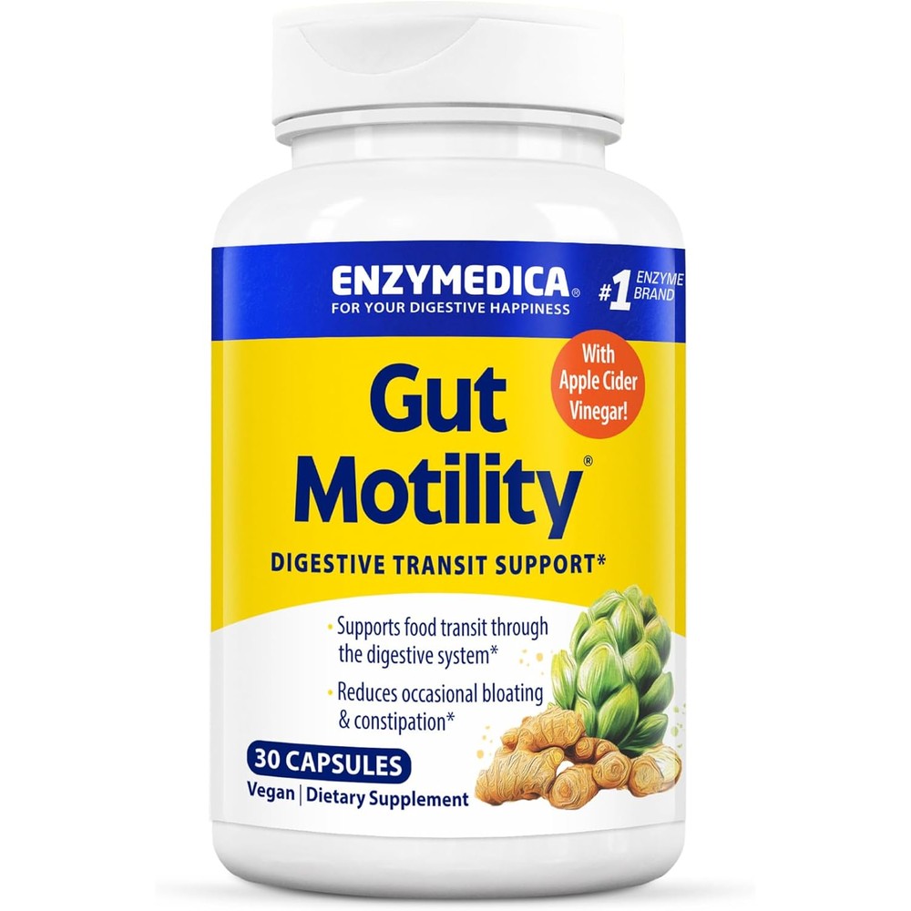Enzymedica Gut Motility 30 capsules bottle front view showing authentic USA packaging