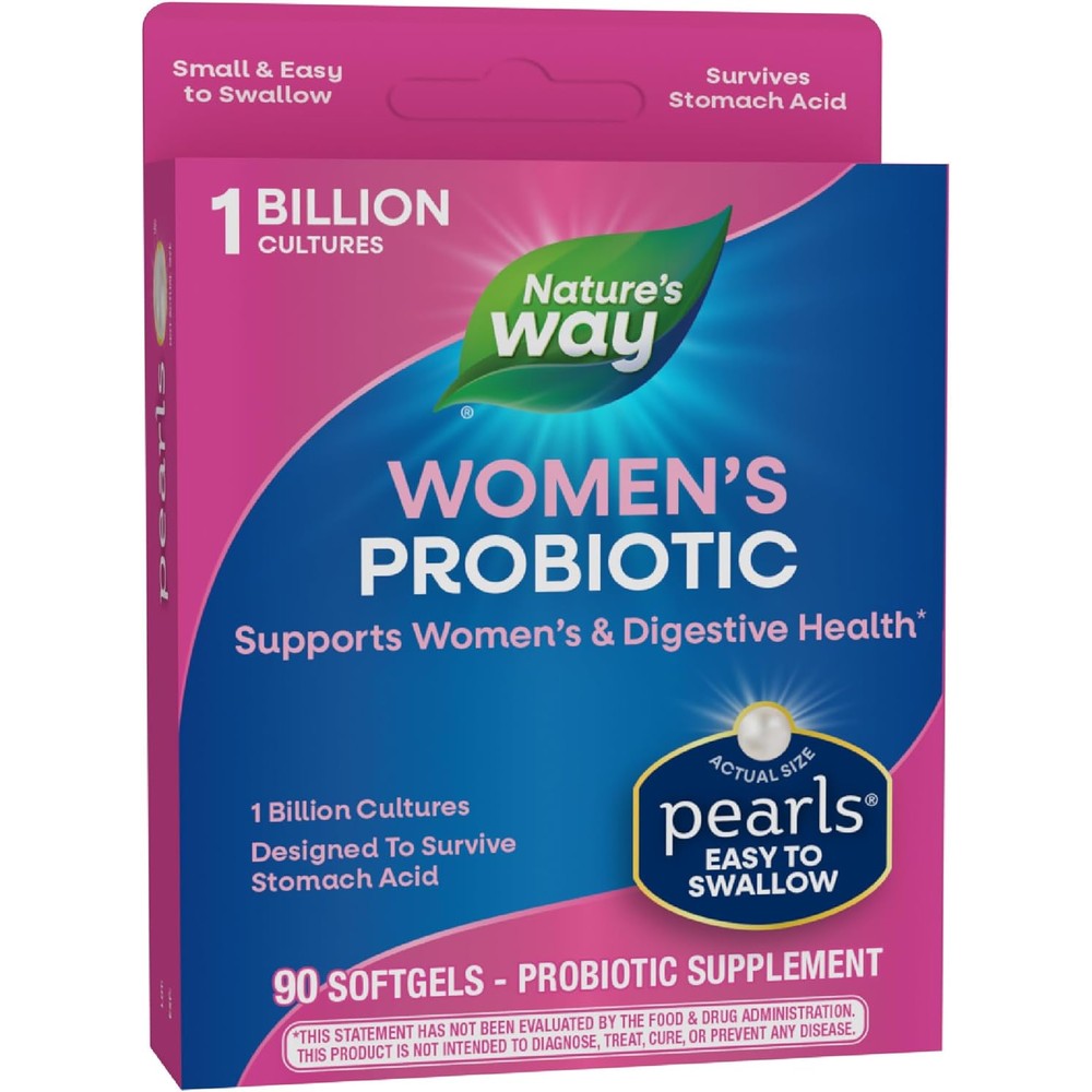 Nature's Way Women's Probiotic Pearls 90 softgels bottle front view