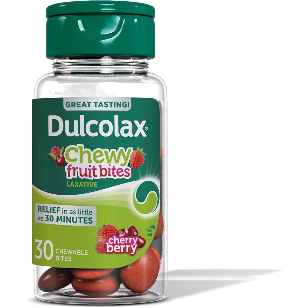 Dulcolax Saline Laxative Chewy Fruit Bites Cherry Berry bottle front view