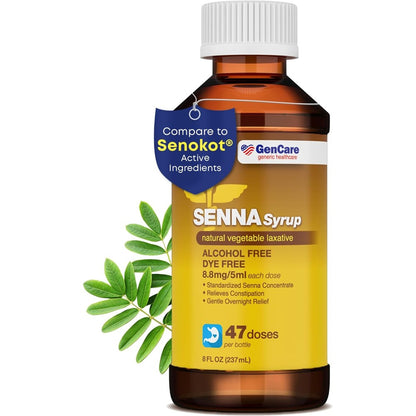 GenCare Senna Syrup Liquid Laxative 8 Fluid Ounce bottle front view