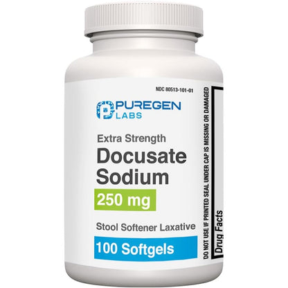 Puregen Labs Docusate Sodium 250mg 100 softgels bottle front view