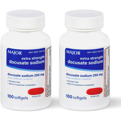 Major Docusate Sodium 250 mg extra strength stool softener bottle front view