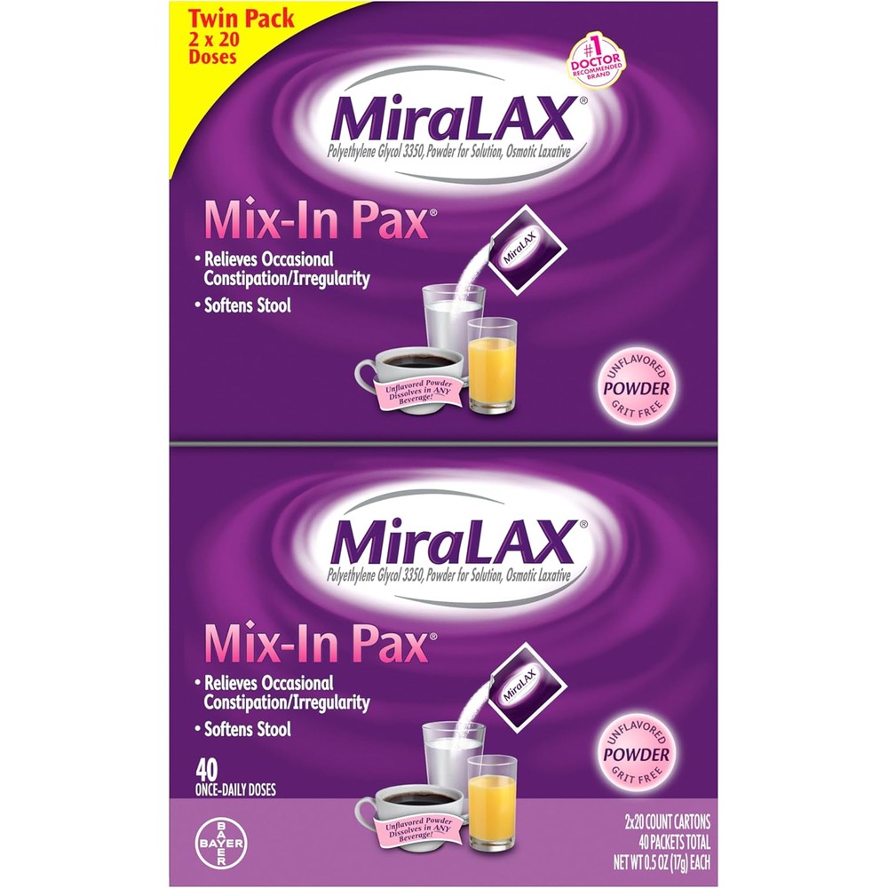 MiraLAX Laxative Powder front packaging for adult gentle constipation relief
