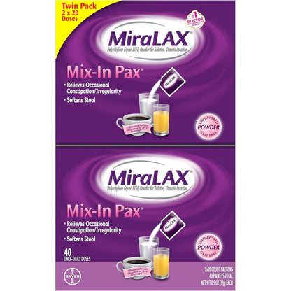 MiraLAX Laxative Powder front packaging for adult gentle constipation relief