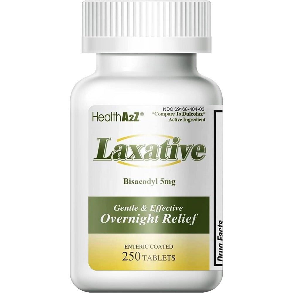 HealthA2Z Laxative Bisacodyl 5 Milligram Tablets, 250 Count, Gentle And Reliable Overnight Constipation Relief - Image 1