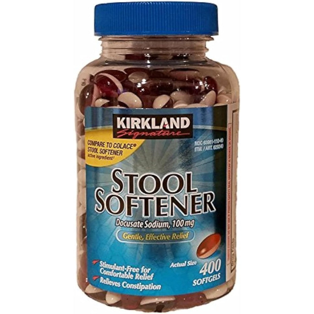 Kirkland Signature Stool Softener 100 mg 400 Softgels front packaging