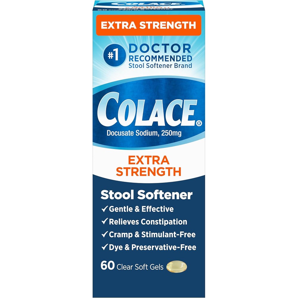 Colace Extra Strength Stool Softener bottle front view 60 count