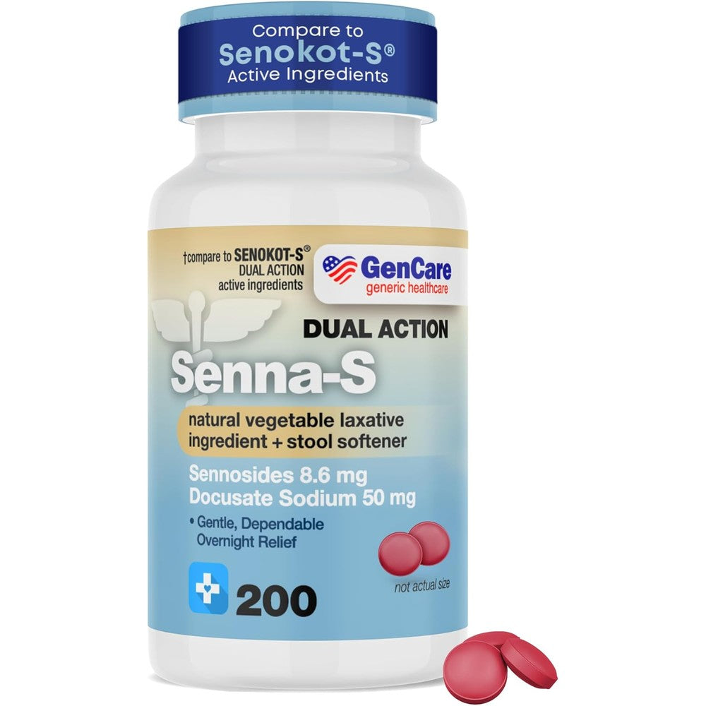 GenCare Senna-S Natural Vegetable Laxative 200 Tablets front packaging view