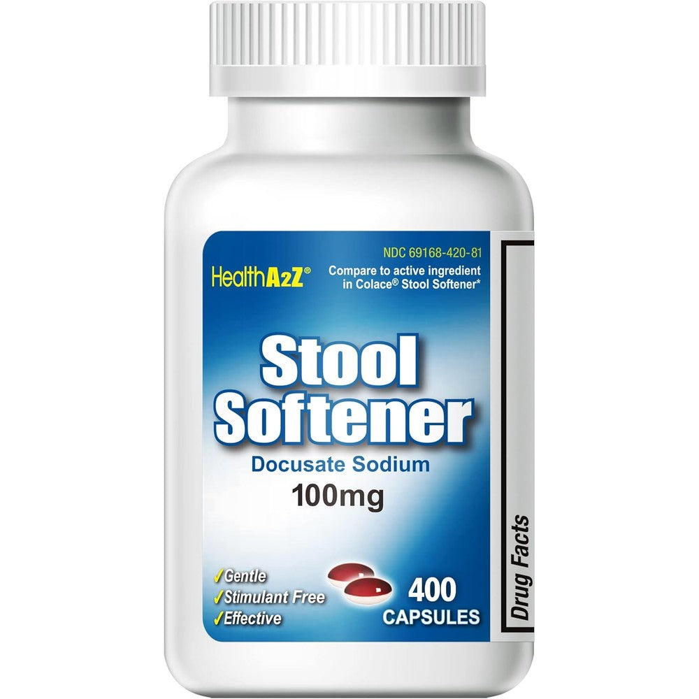 HealthA2Z Stool Softener 100mg 400 count bottle front view