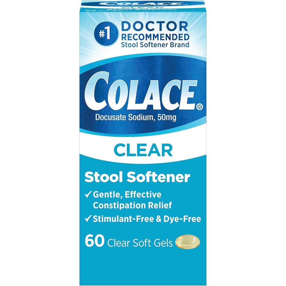 Colace Clear Stool Softener 50mg 60 Count bottle front view