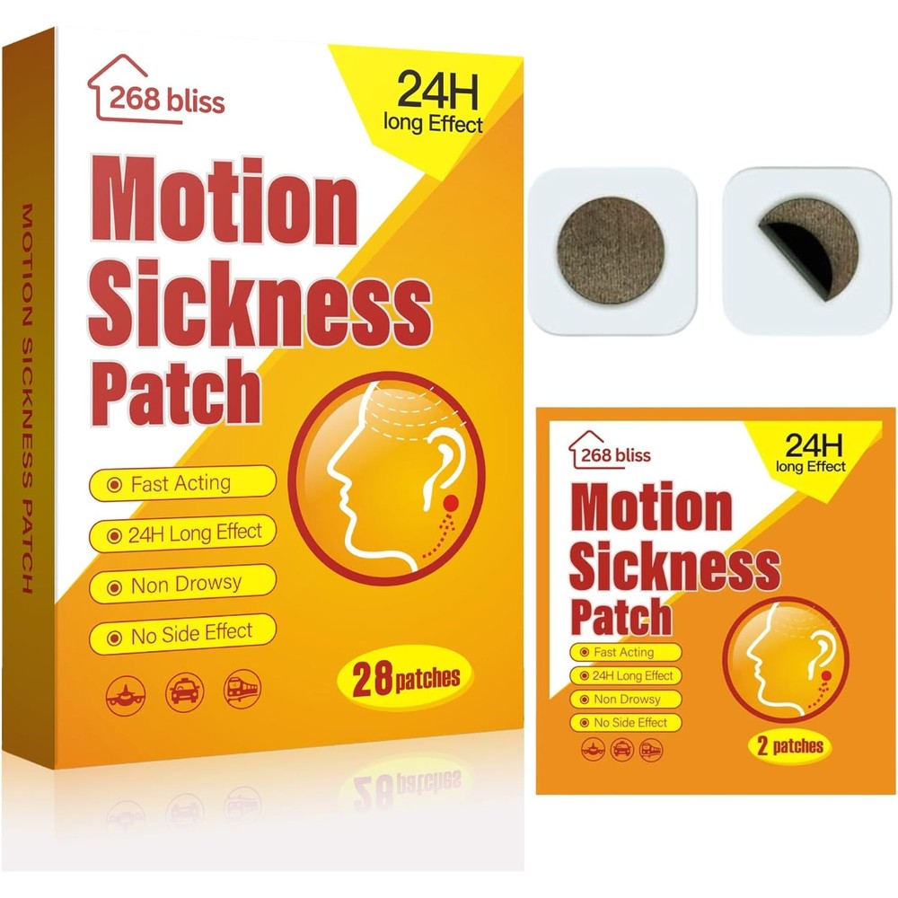 Tiavika Motion Sickness Patches front view showing packaging for travel relief
