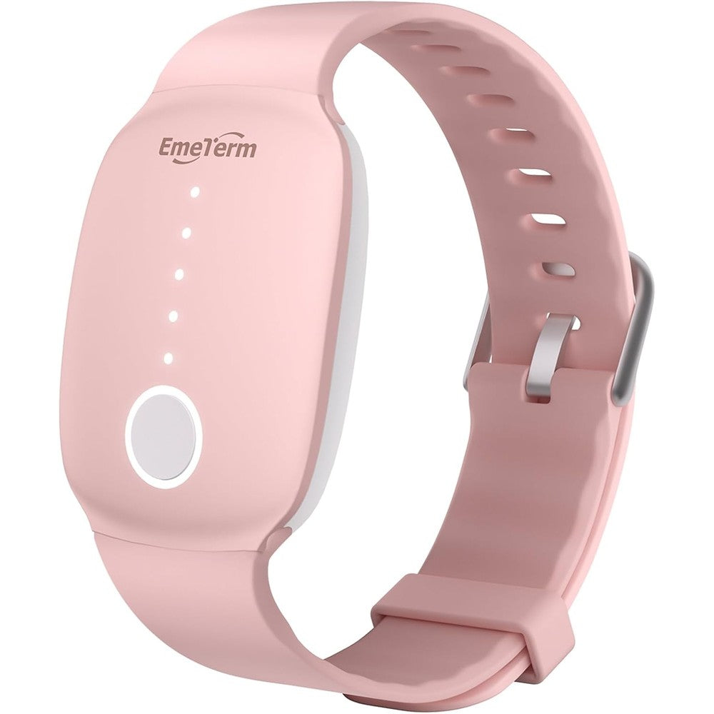 EmeTerm Fashion anti nausea wristband front view showcasing the sleek design and control button.