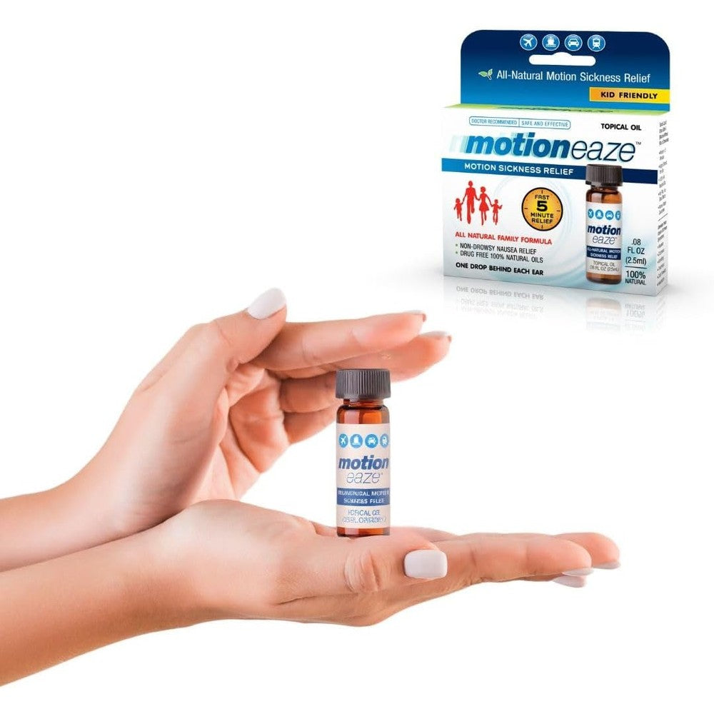 MotionEaze non drowsy motion sickness relief topical oil front view pack details