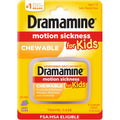 Dramamine Motion Sickness Relief for Kids front view package showing grape chewable tablets