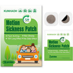 KUNHAOH motion sickness patches 24 count front packaging view showing non drowsy travel benefits.