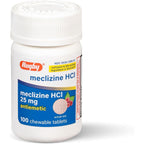 Rugby Laboratories Meclizine 25mg chewable tablets 100 count front packaging for motion sickness relief