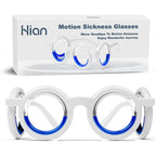 Hion motion sickness glasses front view showcasing the blue liquid filled circular rims.