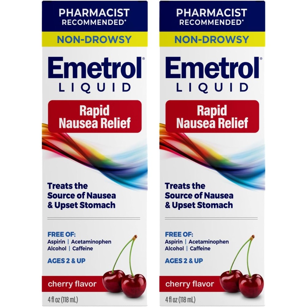 Emetrol Non Drowsy Liquid Nausea Relief front view bottle for upset stomach