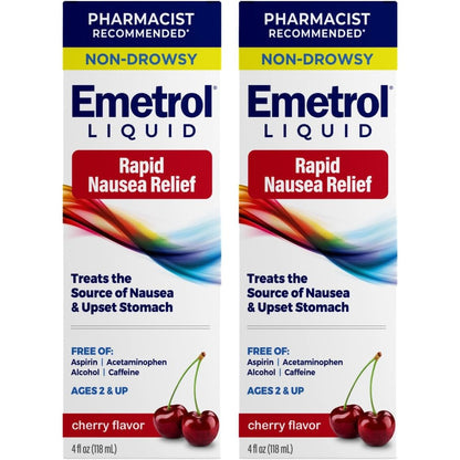 Emetrol Non Drowsy Liquid Nausea Relief front view bottle for upset stomach