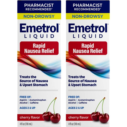 Emetrol Non Drowsy Liquid Nausea Relief front view bottle for upset stomach