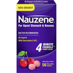 Nauzene Non Drowsy Upset Stomach and Nausea Relief Chewable Tablets 56 Count front packaging view for fast acting relief