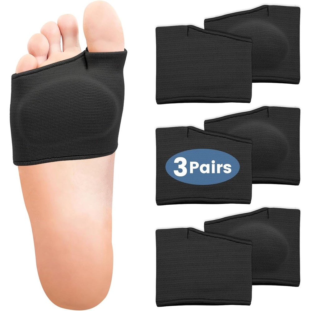 CXYARY Metatarsal Foot Pads front view showing black fabric sleeve and gel cushion.
