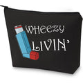 G2TUP asthma inhaler medicine bag front view showing the wheezy livin print graphic.