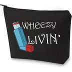 G2TUP asthma inhaler medicine bag front view showing the wheezy livin print graphic.