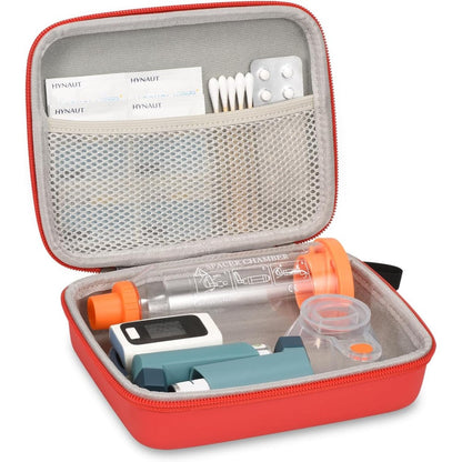 Klawdsky hard travel case for asthma inhaler front view red protective medical pouch