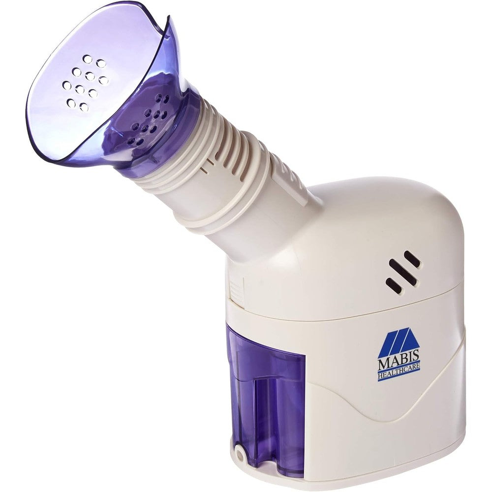 MABIS Briggs Steam Mist Inhaler front view showing the soft face mask and adjustment controls