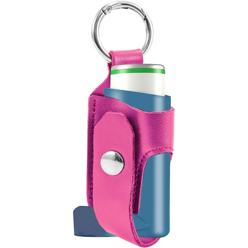 JRAIYBZ asthma inhaler holder front view in rose red leather