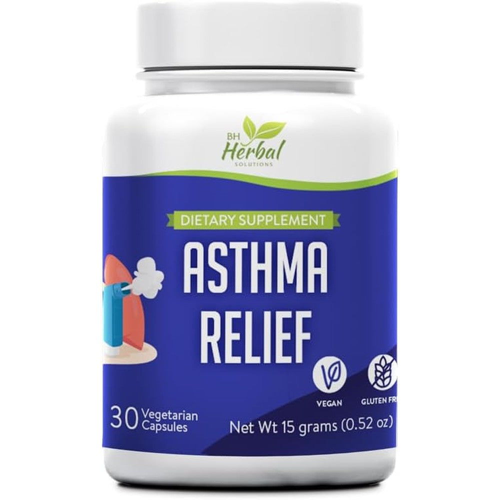 BH Herbal Solutions Asthma Relief front view bottle for natural lung support